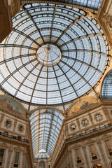 Milan, Italy. Ornate glass ceiling in Vittorio Emanuele gallery