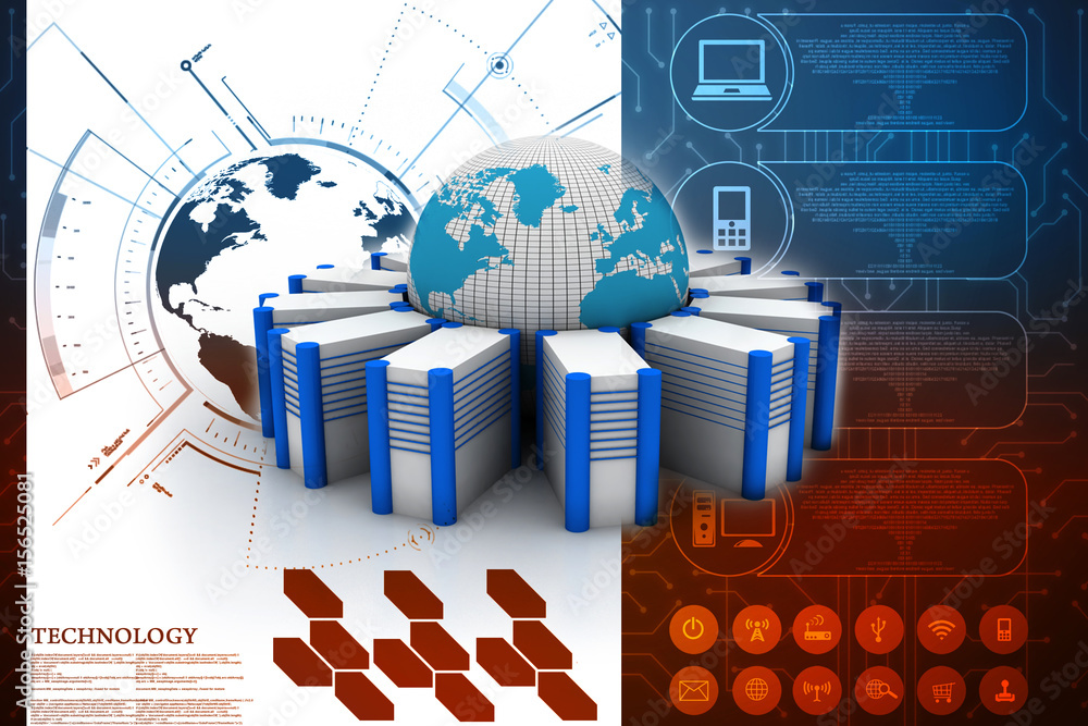 Poster 3d rendering database storage data base with globe