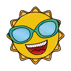 summer sun with sunglasses kawaii character vector illustration design