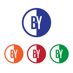 BY initial circle half logo blue,red,orange and green color