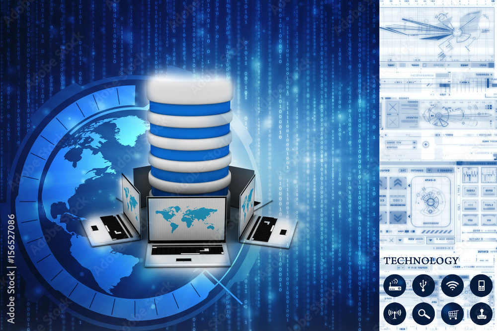Poster 3d rendering database storage data base in laptop
