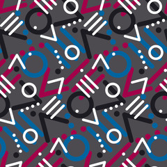 Modern style chaotic repeatable motif. Simple line and circle elements seamless pattern for surface design, fabric, wrapping paper.