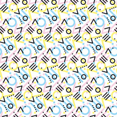 Seamless primitive geometric patterns. Hipster seamless pattern. Concept abstract seamless pattern. Trendy kid style modern repitable motif.