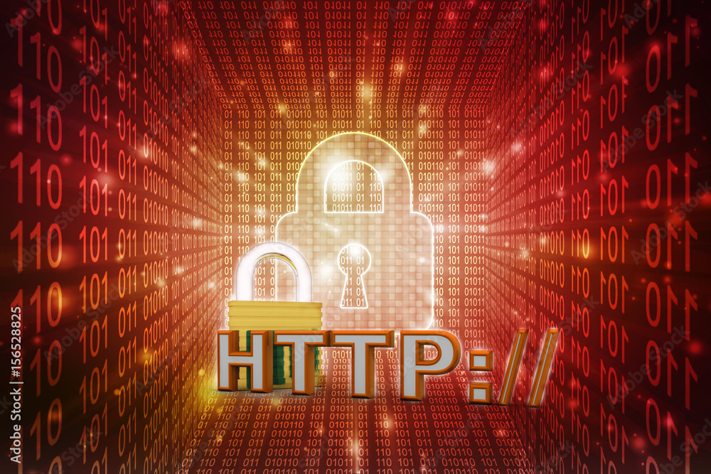 Poster 3d illustration network community concept . lock with http sign