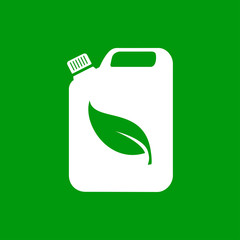 Icono plano bidon con hoja blanco en fondo verde