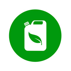 Icono plano bidon con hoja blanco en circulo verde
