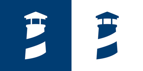 Icono plano faro azul y blanco © teracreonte