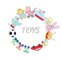 Fototapeta premium A set of children's toys on the white isolated background. A vector picture 
