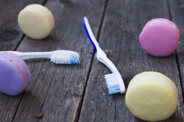 soap and tooth brush on wooden background