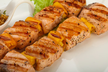 Grilled salmon skewer