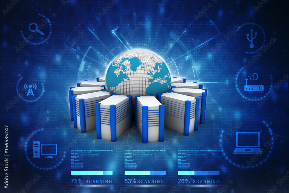 Poster 3d rendering database storage data base with globe