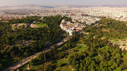 Obraz premium Aerial drone photo of Acropolis and the Pathenon, Athens historic centre, Attica, Greece