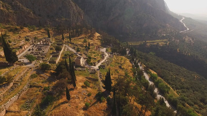 Naklejka premium Aerial drone photo of Delphi archaeological site, Greece