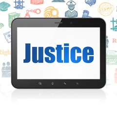 Law concept: Tablet Computer with Justice on display