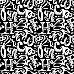 Seamless alphabet poster, dry brush ink artistic modern calligraphy print.