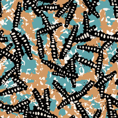 Seamless camouflage doodle pattern grunge texture.