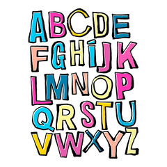 Alphabet poster, dry brush ink artistic modern calligraphy print.