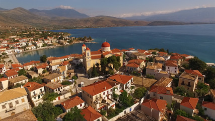 Aerial drone photo of traditional village of Galaxidi, Fokida, Greece