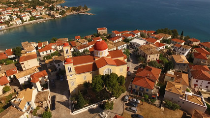 Aerial drone photo of traditional village of Galaxidi, Fokida, Greece