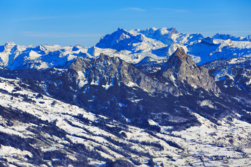 Wintertime view from Mt. Rigi in Switzerland