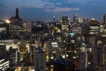 Fototapeta na wymiar 駿河台から見る東京都、水道橋・九段下方面の街並みの夜景のイメージ