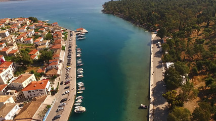 Aerial drone photo of traditional village of Galaxidi, Fokida, Greece