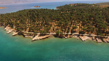 Naklejka premium Aerial drone photo of traditional village of Galaxidi, Fokida, Greece