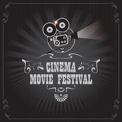 Vector cinema movie festival poster with old fashioned movie camera in retro style. Can used for banner, poster, web page, background