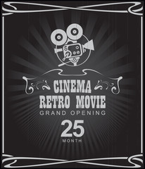 Vector cinema retro movie poster with old fashioned movie camera in retro style. Can used for banner, poster, web page, background