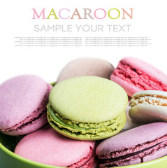 Colorful macaroons cake isolated on a white background. Text delete