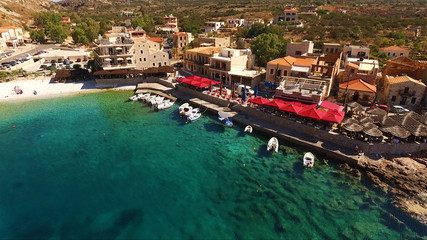 Aerial drone photo of Georlimenas village in Mani, Peloponnese, Greece