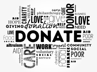 Donate word cloud collage, social concept background