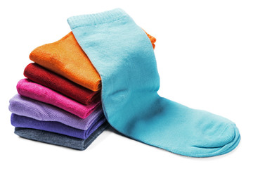 textile colorful socks isolated on a white background 