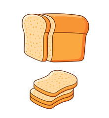 Half a loaf of bread and slices isolated.