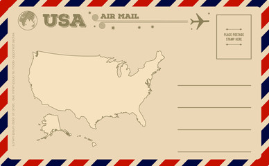 Vintage postcard with map of United States