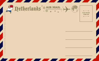 Vintage postcard with map of Netherlands