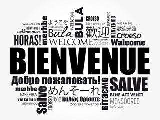 Fototapeta premium Bienvenue (Welcome in French) word cloud in different languages, conceptual background
