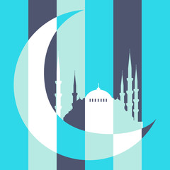 Mosque wih crescent moon in a flat style