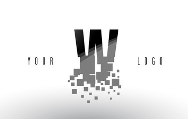 W Pixel Letter Logo with Digital Shattered Black Squares