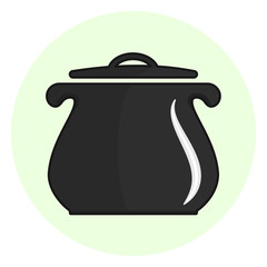 Black outline cooking pot icon, kitchen casserole symbol