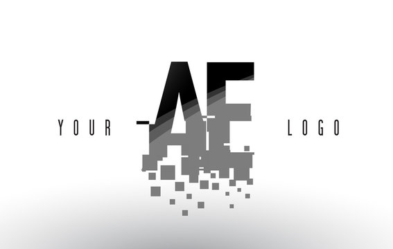 AE A D Pixel Letter Logo with Digital Shattered Black Squares