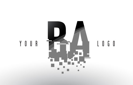 BA B A Pixel Letter Logo with Digital Shattered Black Squares