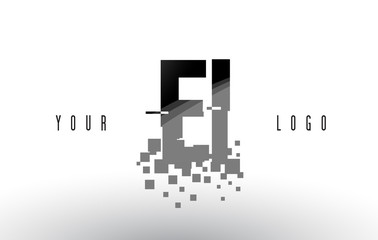 EI E I Pixel Letter Logo with Digital Shattered Black Squares