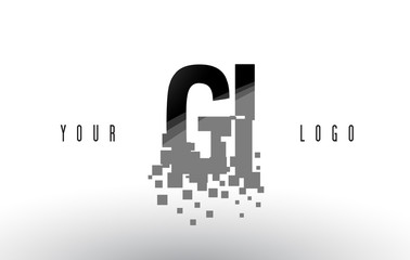 GI G I Pixel Letter Logo with Digital Shattered Black Squares