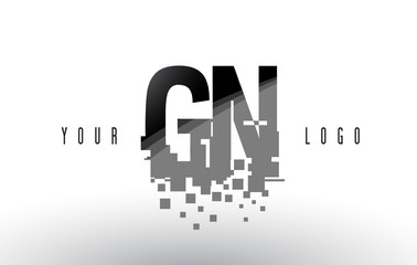 GN G N Pixel Letter Logo with Digital Shattered Black Squares