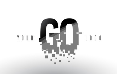 GO G O Pixel Letter Logo with Digital Shattered Black Squares