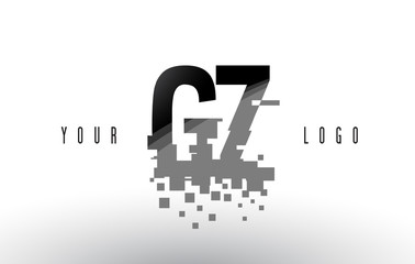 GZ G Z Pixel Letter Logo with Digital Shattered Black Squares