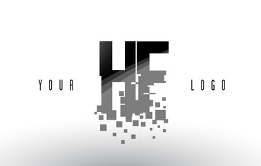 HF H F Pixel Letter Logo with Digital Shattered Black Squares