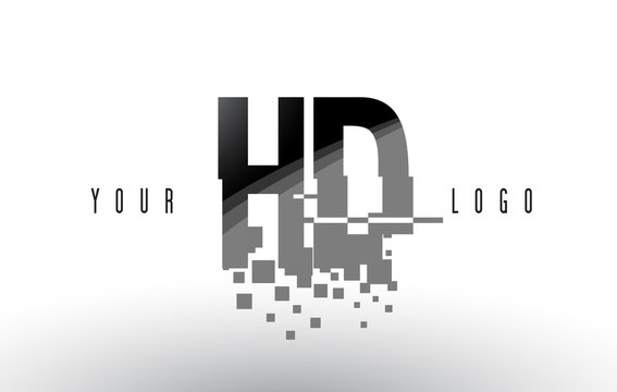 HD H D Pixel Letter Logo with Digital Shattered Black Squares