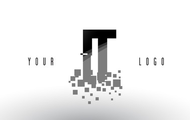 IT I T Pixel Letter Logo with Digital Shattered Black Squares